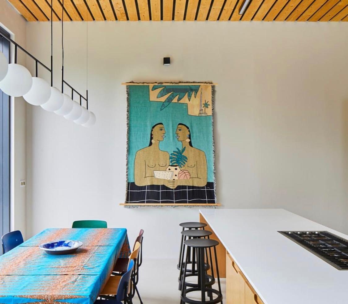 Dining area with pendant lights