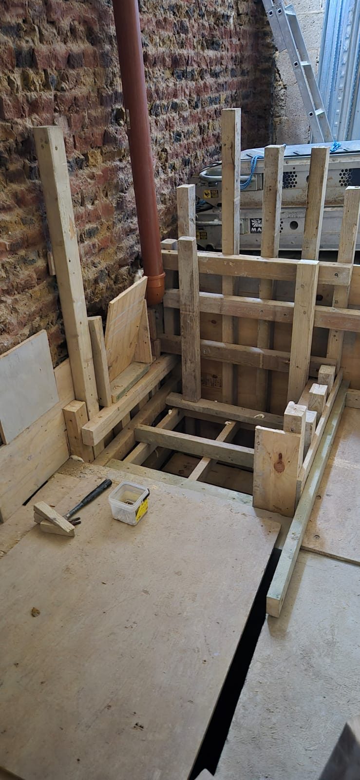 Timber shuttering set up for a concrete pour