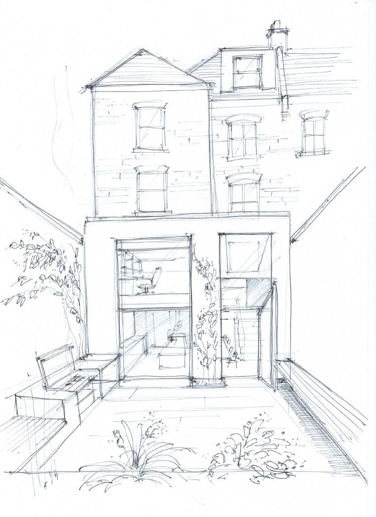 Planning sketch of a rear extension